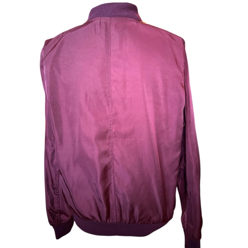 Blue Rain Maroon Satin Full Zip Bomber Jacket Y2K Streetwear | Large - Picture 3 of 9